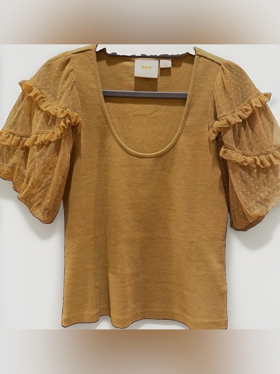 Maeve Tops - MAEVE Anthropologie Mustard Puff-Sleeve Knit Top Size M Unique!